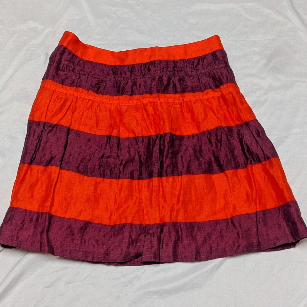 Loft Purple & Orange Striped Linen‎ Blend Knee Length Skirt Bold Colorblock